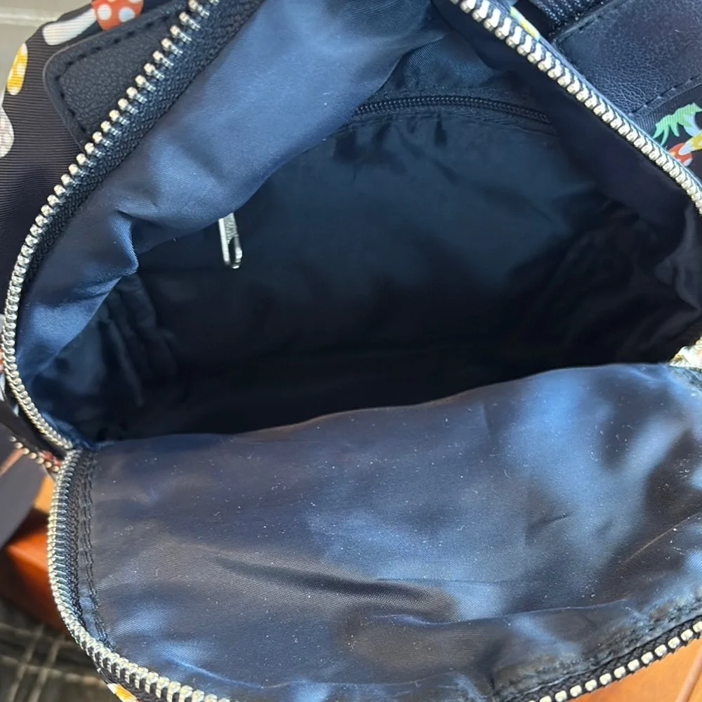 Navy Backpack with Whimsical Mushroom Design